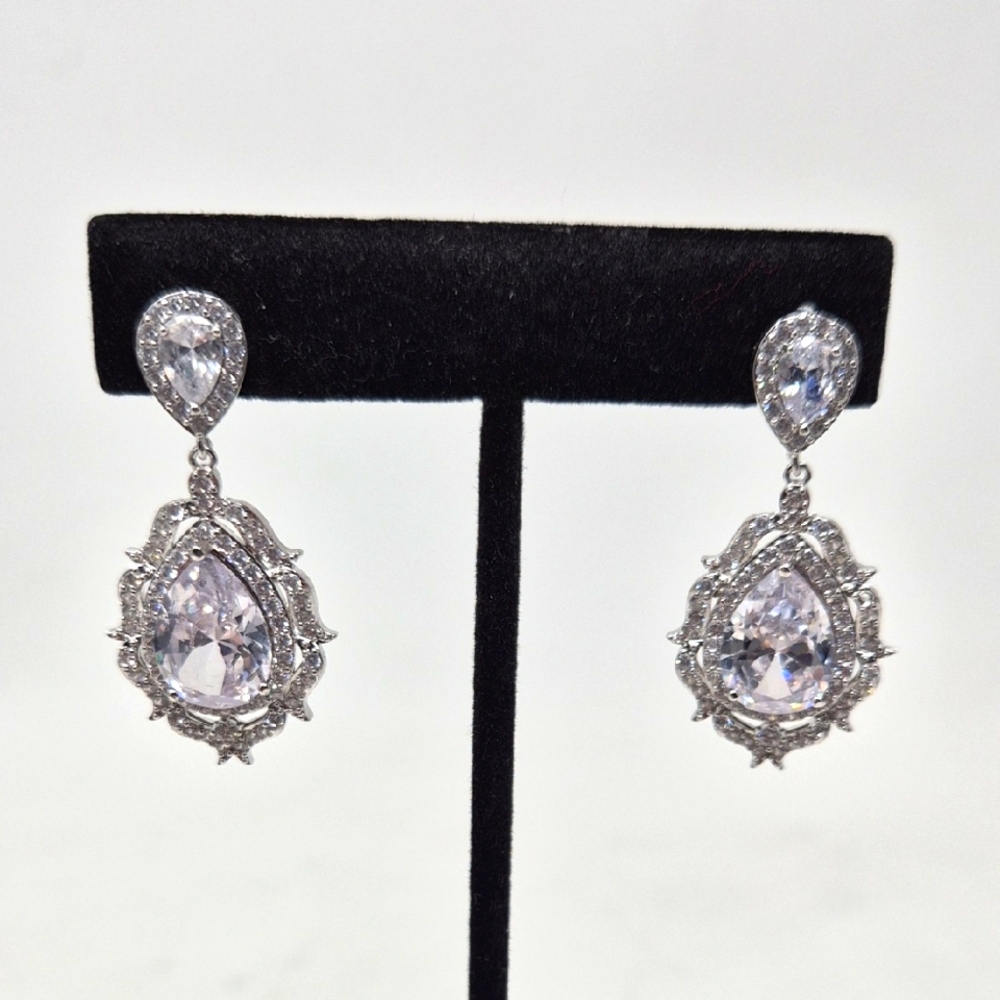 Silver and Clear Teardrop Earrings